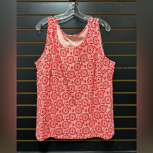 Lands’ End Red Floral Cotton Tank Top 1X - Picture 1 of 3